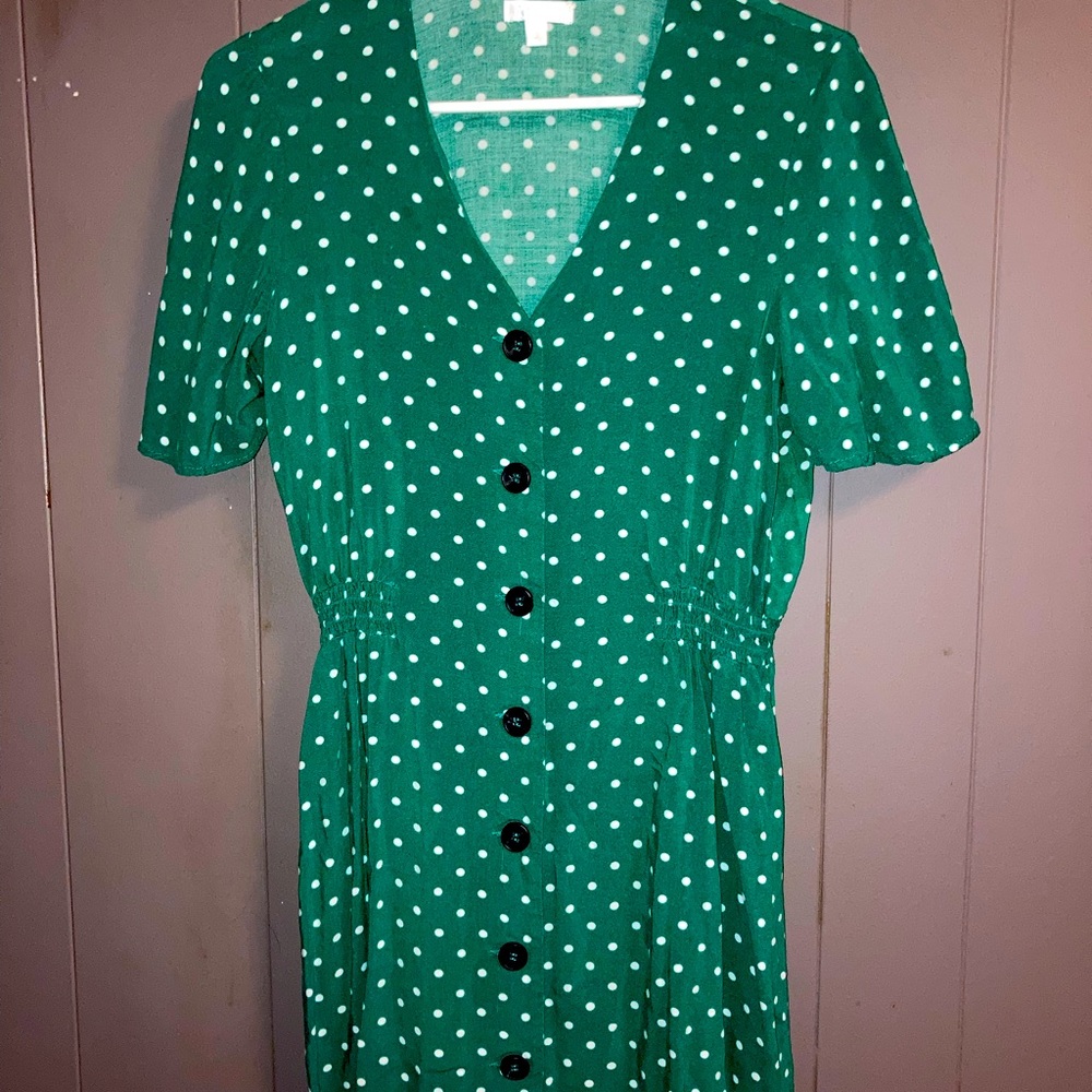 Abound Nordstrom Rack Green Button Polka Dot Dress